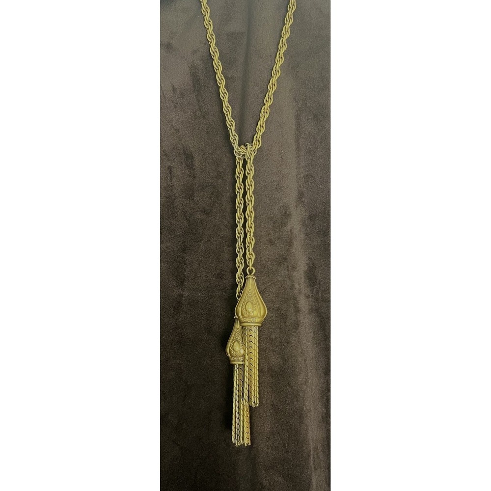 VINTAGE JOSEFF OF HOLLYWOOD GOLD TONE LARIAT WRAP TASSEL NECKLACE HOLLYWOOD